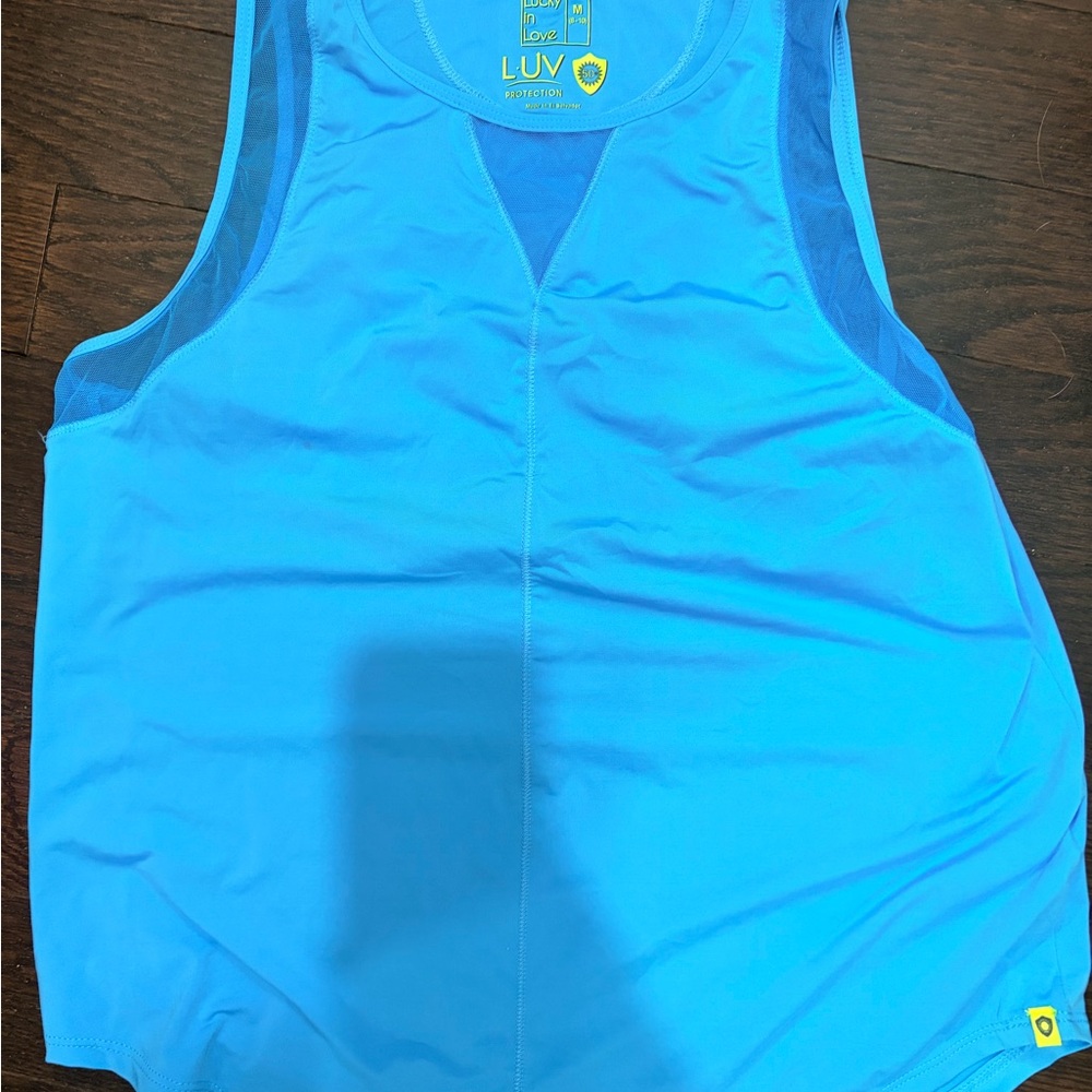Lucky in Love Blue Athletic Tank Top